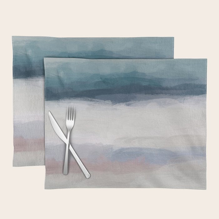Lullaby Waves III - Dark Teal Blue White Pink Light Blue Modern Art, Ocean Waves Nursery Beach Placemat Gallery Image 1