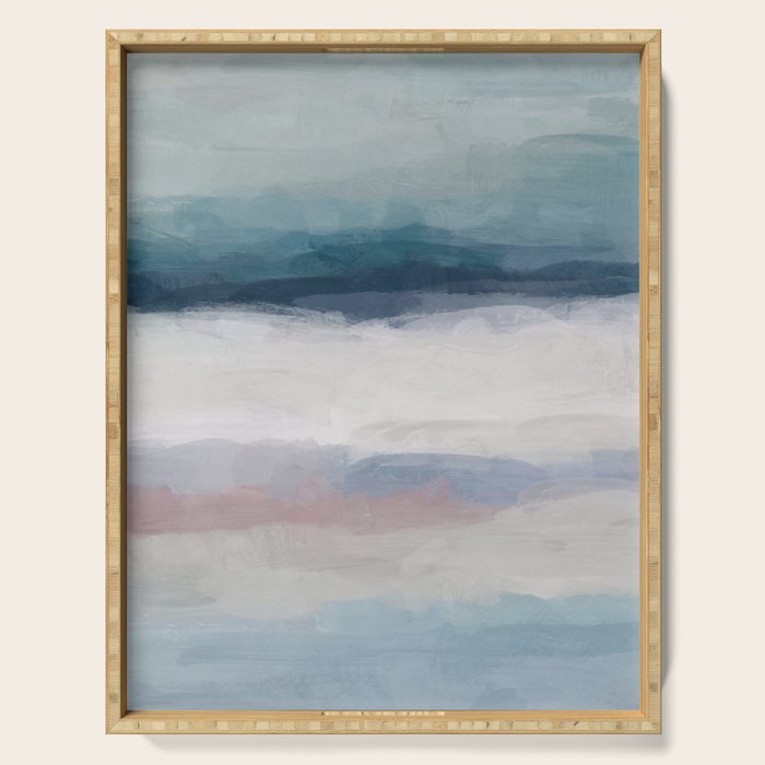 Lullaby Waves III - Dark Teal Blue White Pink Light Blue Modern Art, Ocean Waves Nursery Beach Serving Tray Gallery Image 1