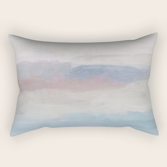 Lullaby Waves III - Dark Teal Blue White Pink Light Blue Modern Art, Ocean Waves Nursery Beach Rectangular Pillow Gallery Image 1