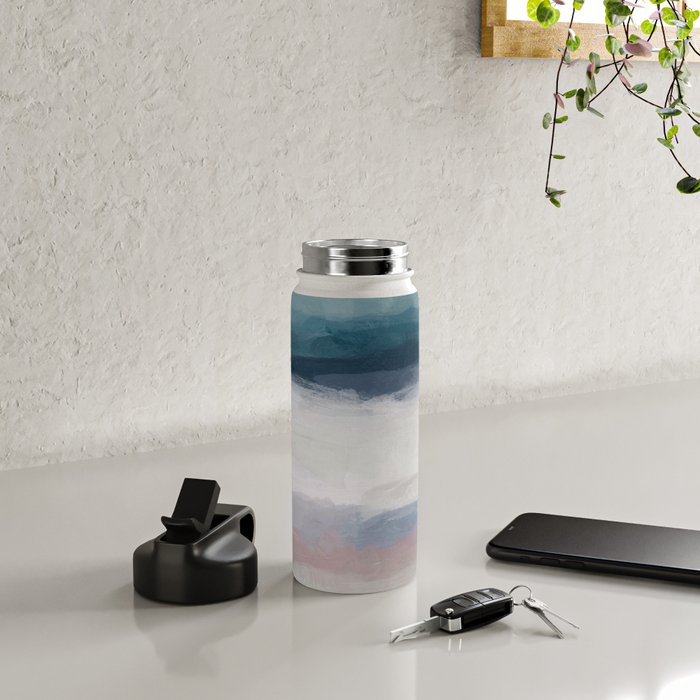 Lullaby Waves III - Dark Teal Blue White Pink Light Blue Modern Art, Ocean Waves Nursery Beach Water Bottle Gallery Image 4