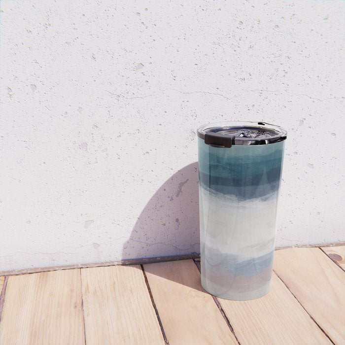 Lullaby Waves III - Dark Teal Blue White Pink Light Blue Modern Art, Ocean Waves Nursery Beach Travel Mug Gallery Image 4