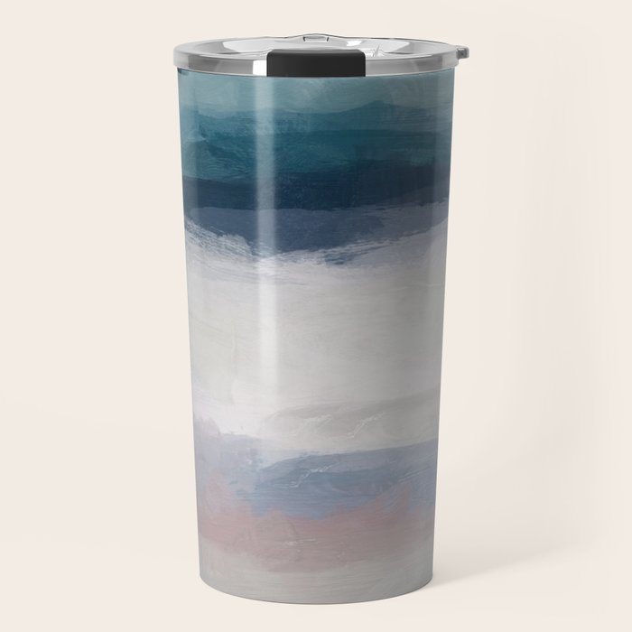 Lullaby Waves III - Dark Teal Blue White Pink Light Blue Modern Art, Ocean Waves Nursery Beach Travel Mug Gallery Image 1