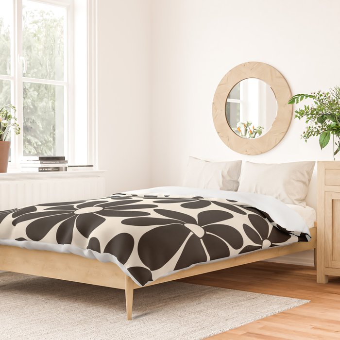 Retro Groovy Black & White Flowers Duvet Cover Gallery Image 2