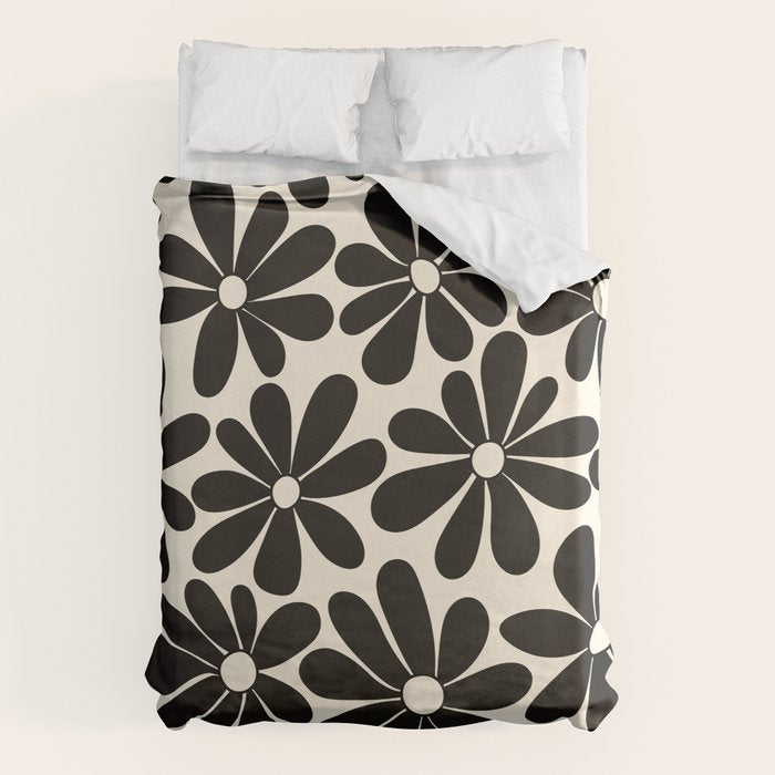 Retro Groovy Black & White Flowers Duvet Cover Gallery Image 6
