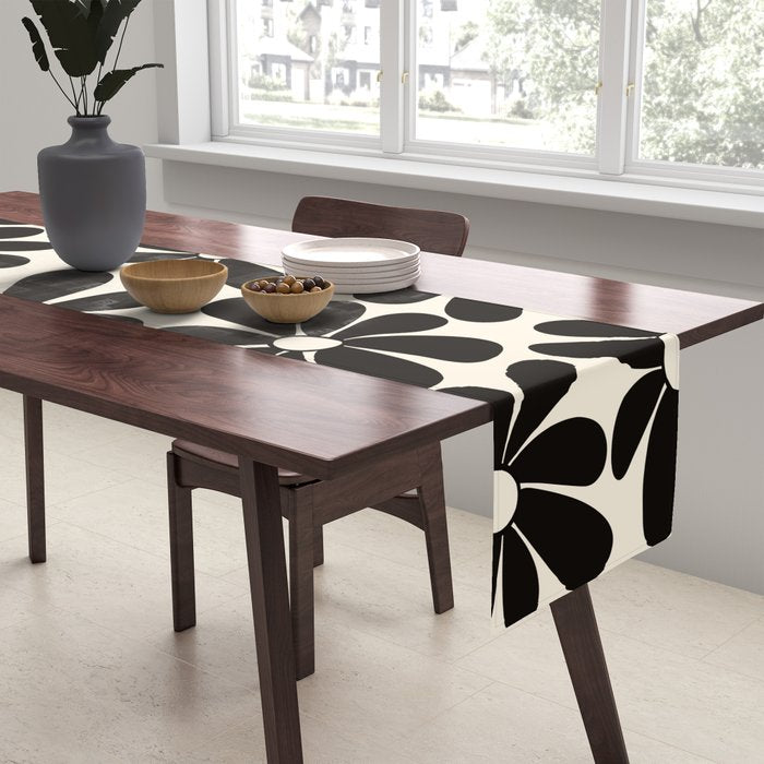 Retro Groovy Black & White Flowers Table Runner Gallery Image 2