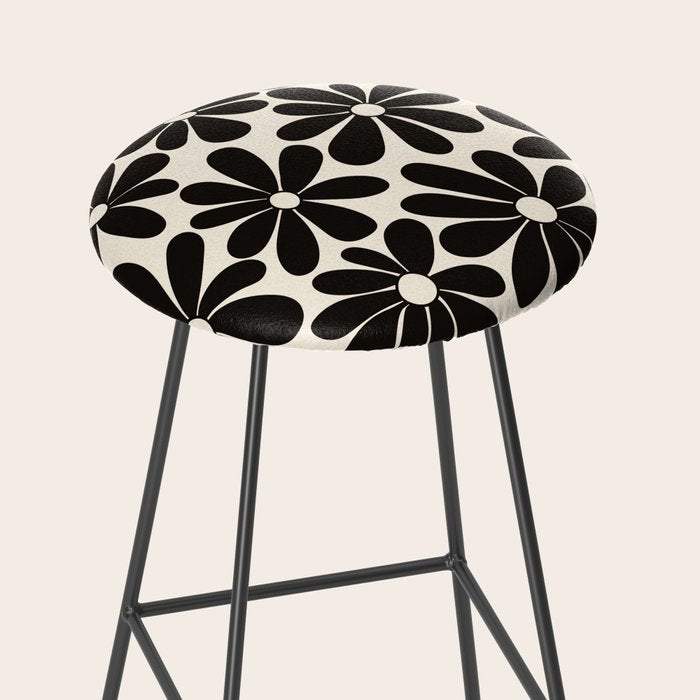Retro Groovy Black & White Flowers Stool Gallery Image 2