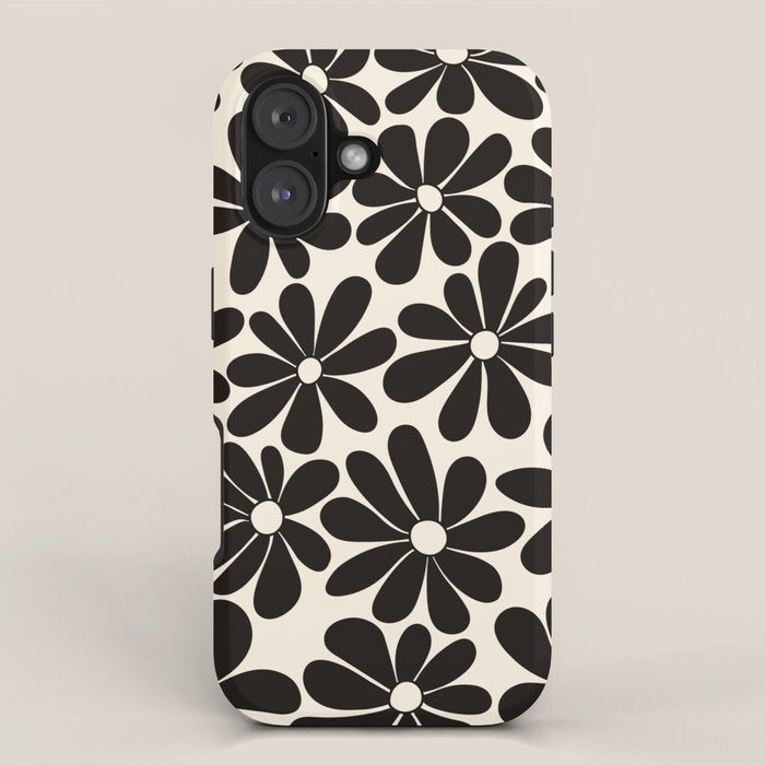 Retro Groovy Black & White Flowers iPhone Case Gallery Image 1