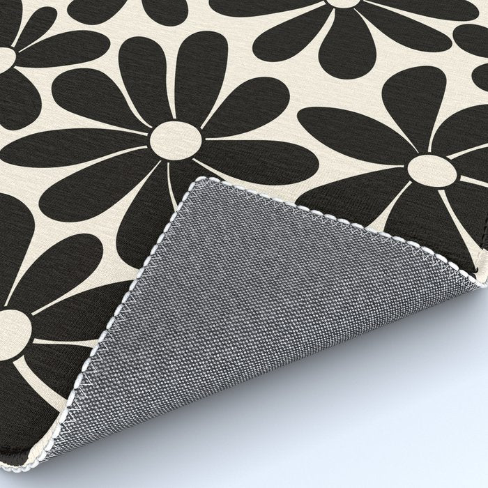 Retro Groovy Black & White Flowers Rug Gallery Image 4