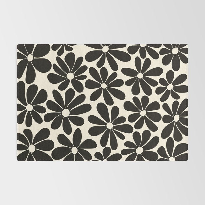 Retro Groovy Black & White Flowers Rug Gallery Image 2
