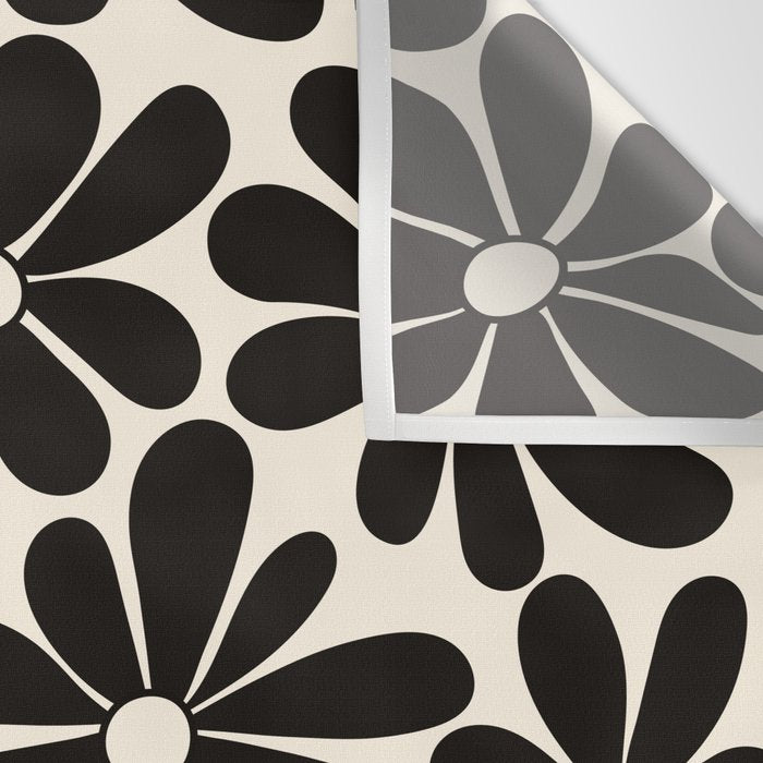 Retro Groovy Black & White Flowers Wall Tapestry Gallery Image 3