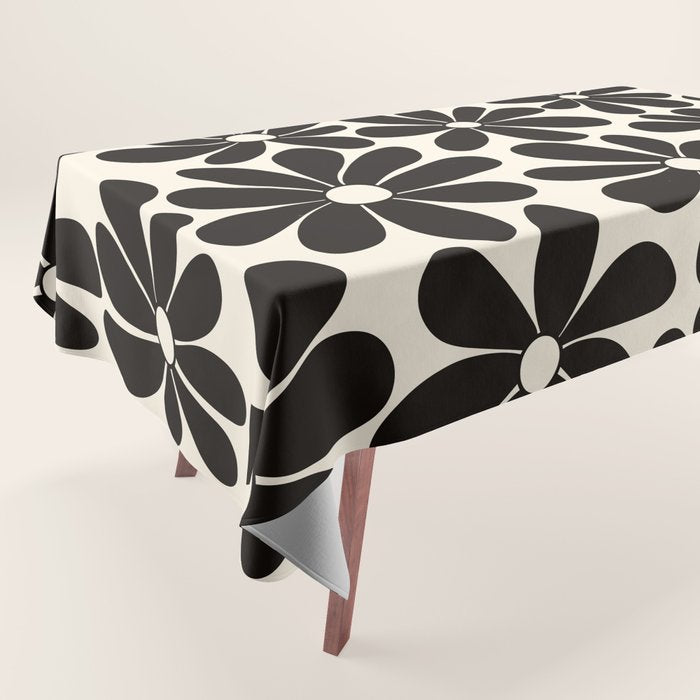 Retro Groovy Black & White Flowers Tablecloth Gallery Image 1