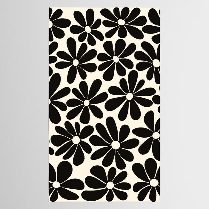 Retro Groovy Black & White Flowers Tablecloth Gallery Image 2