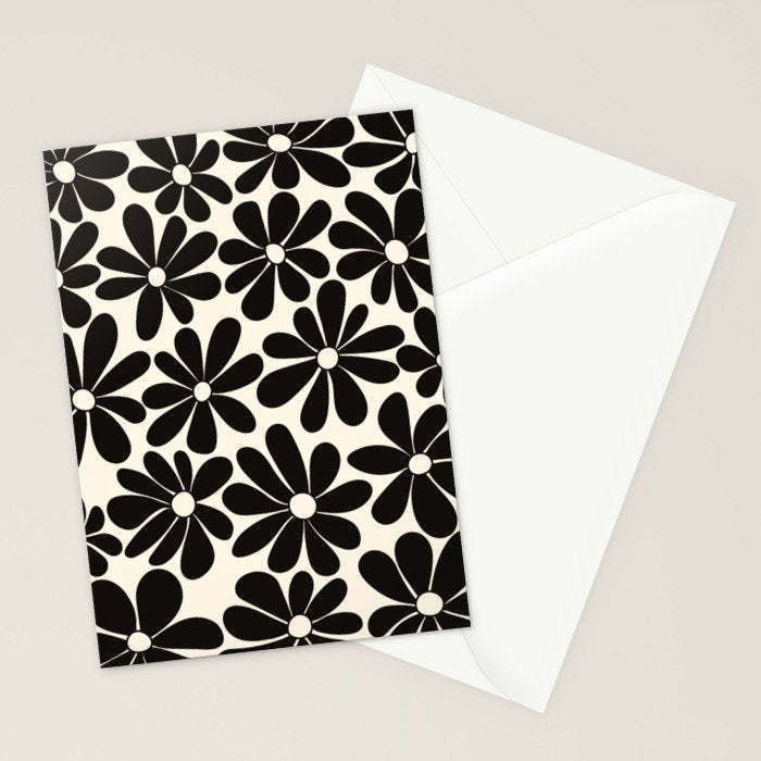 Retro Groovy Black & White Flowers Stationery Card Gallery Image 2