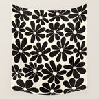 Retro Groovy Black & White Flowers Wall Tapestry Gallery Image 4