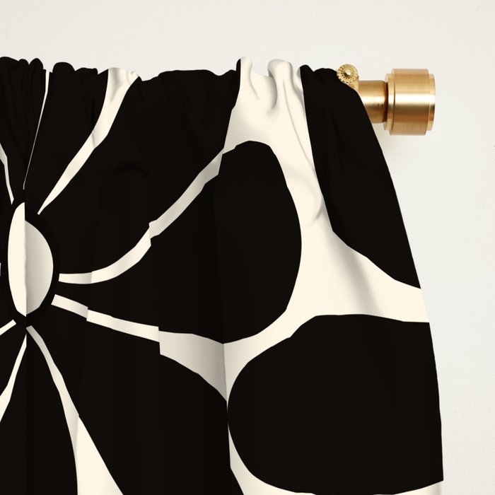 Retro Groovy Black & White Flowers Window Curtain Gallery Image 2