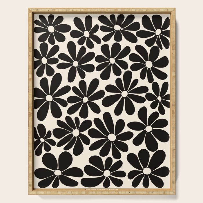 Retro Groovy Black & White Flowers Serving Tray Gallery Image 1