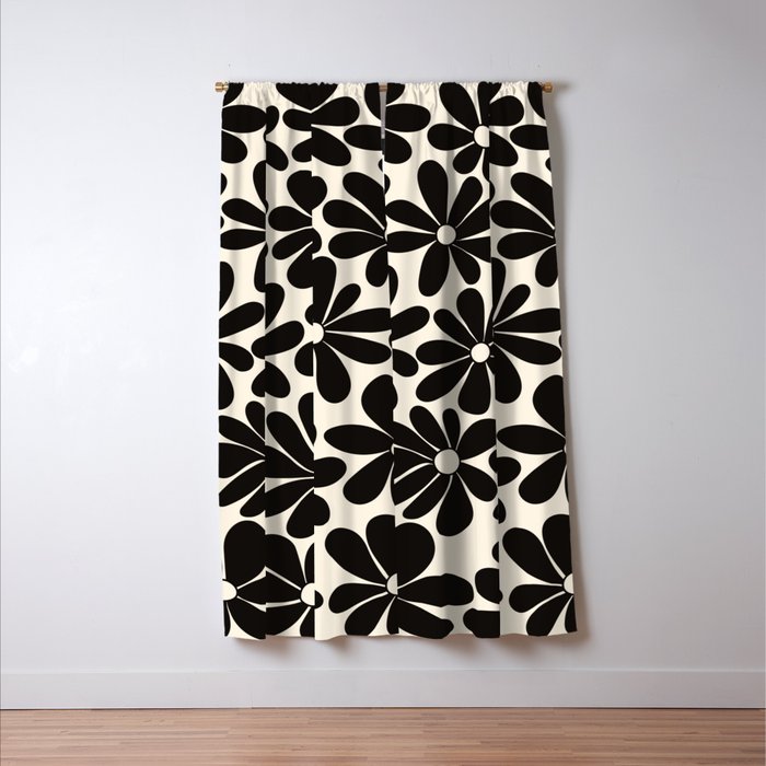 Retro Groovy Black & White Flowers Window Curtain Gallery Image 3