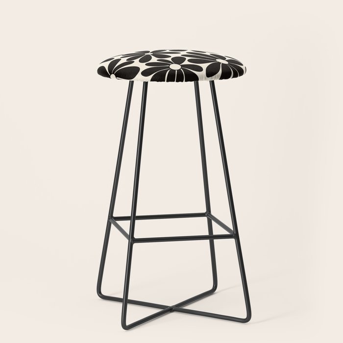 Retro Groovy Black & White Flowers Stool Gallery Image 1