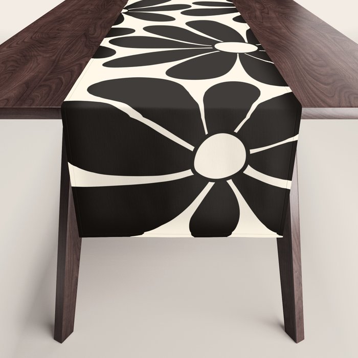 Retro Groovy Black & White Flowers Table Runner Gallery Image 1