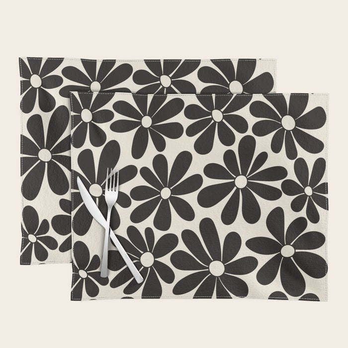 Retro Groovy Black & White Flowers Placemat Gallery Image 1