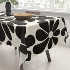 Retro Groovy Black & White Flowers Tablecloth Gallery Image 3