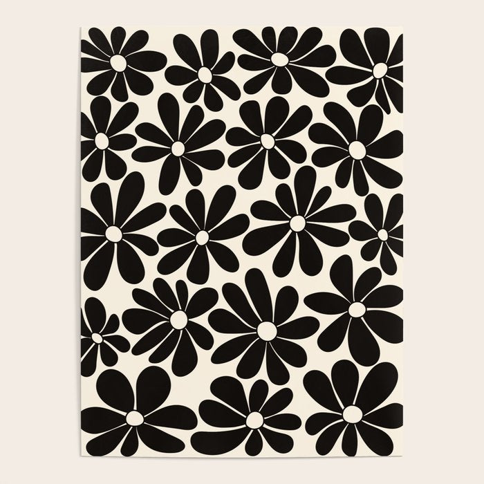 Retro Groovy Black & White Flowers Poster Gallery Image 1