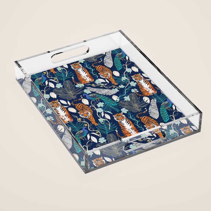 Tiger Toile on Navy Acrylic Tray Gallery Image 1