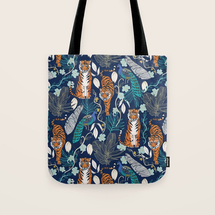 Tiger Toile on Navy Tote Bag Gallery Image 1