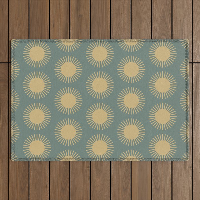 Boho Summer Sun Pattern XVI Neutral Earthy Sage Yellow Outdoor Rug Gallery Image 1