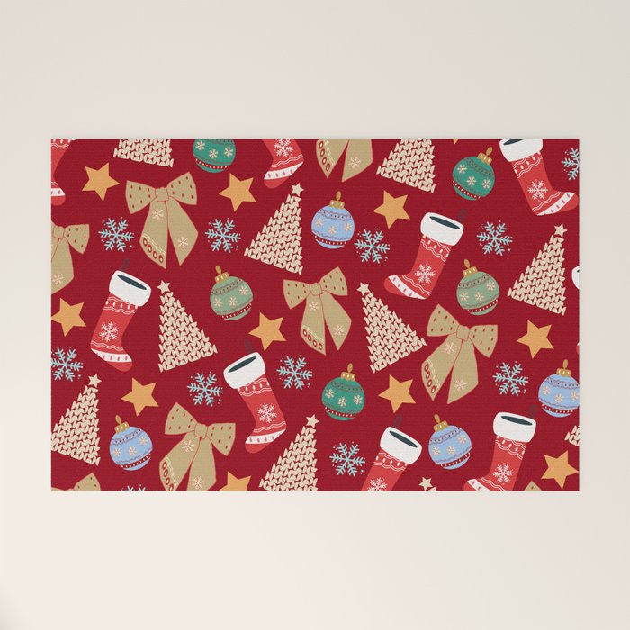 Cute Christmas Red Welcome Mat Gallery Image 1