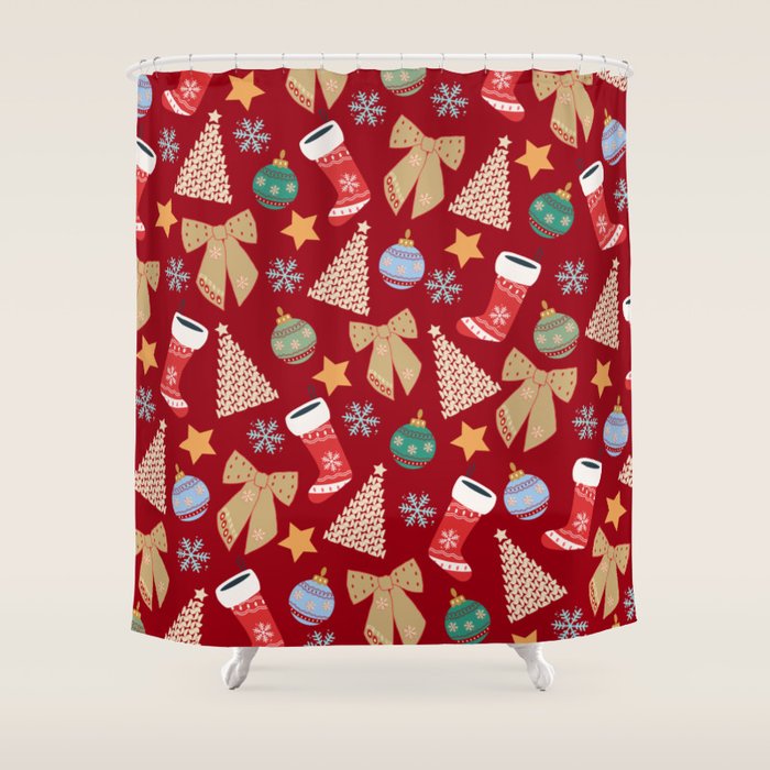 Cute Christmas Red Shower Curtain Gallery Image 1