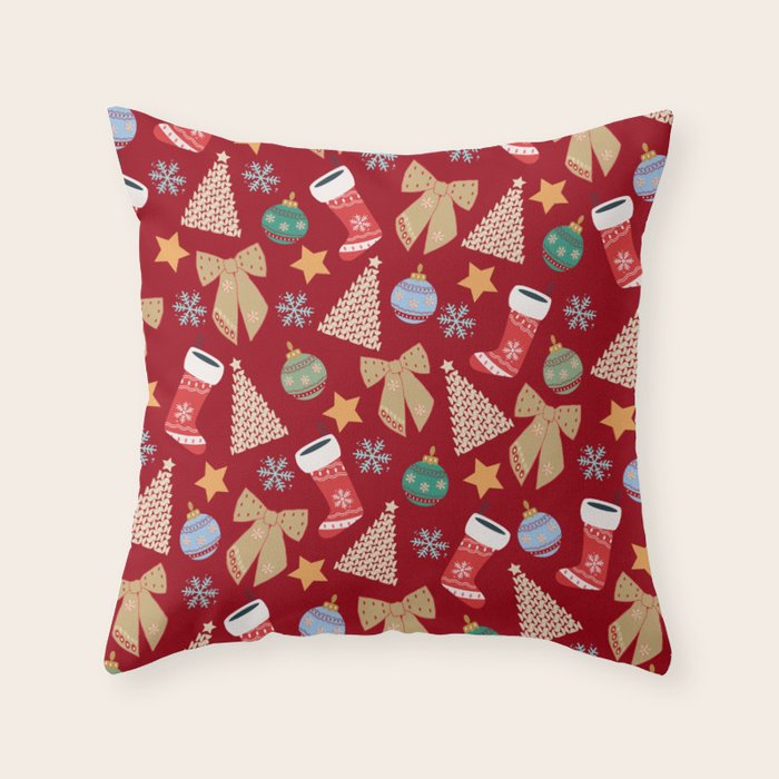 Cute Christmas Red Throw Pillow Gallery Image 6