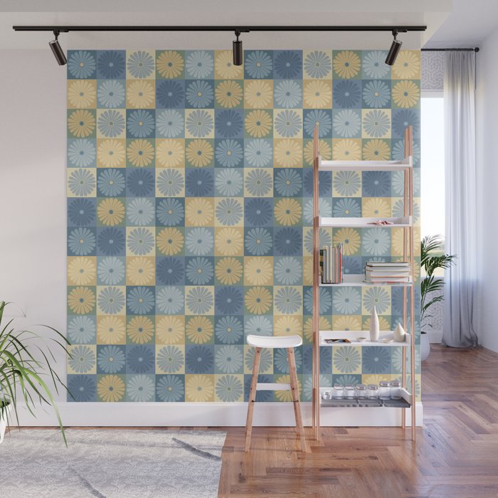 Retro Flowers Check Pattern VII Wall Mural Gallery Image 1