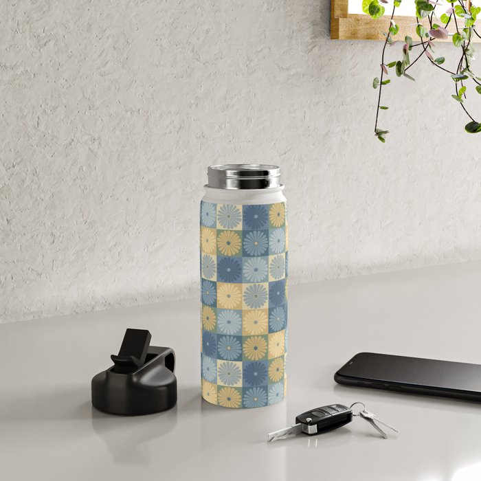 Retro Flowers Check Pattern VII Water Bottle Gallery Image 4