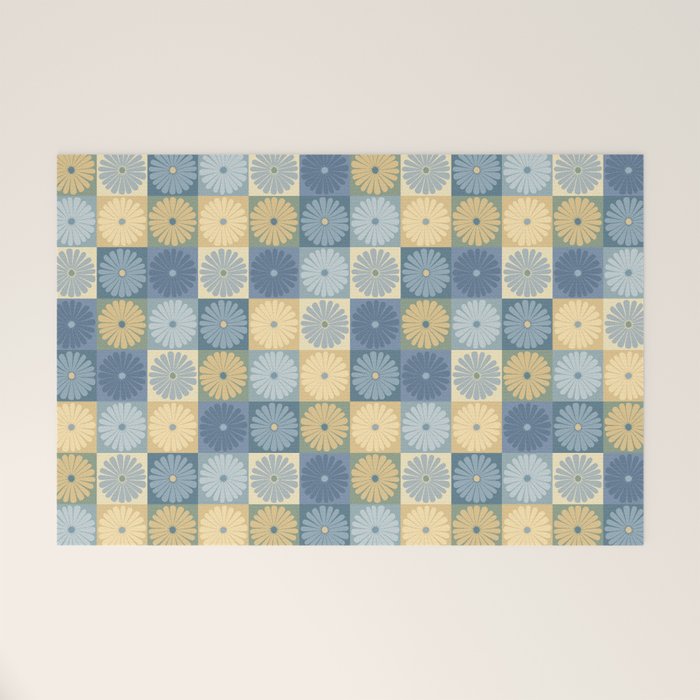 Retro Flowers Check Pattern VII Welcome Mat Gallery Image 1