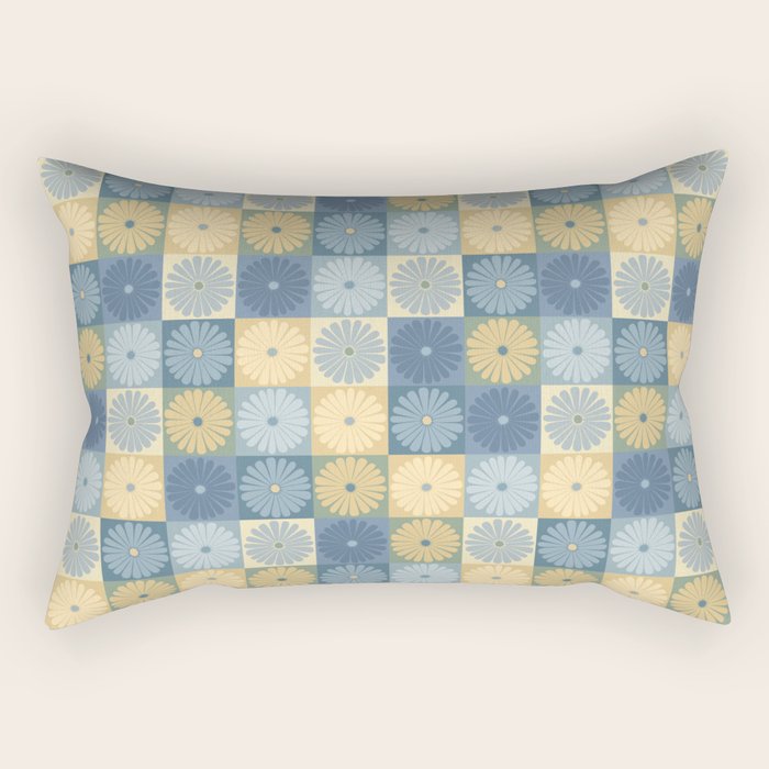 Retro Flowers Check Pattern VII Rectangular Pillow Gallery Image 2
