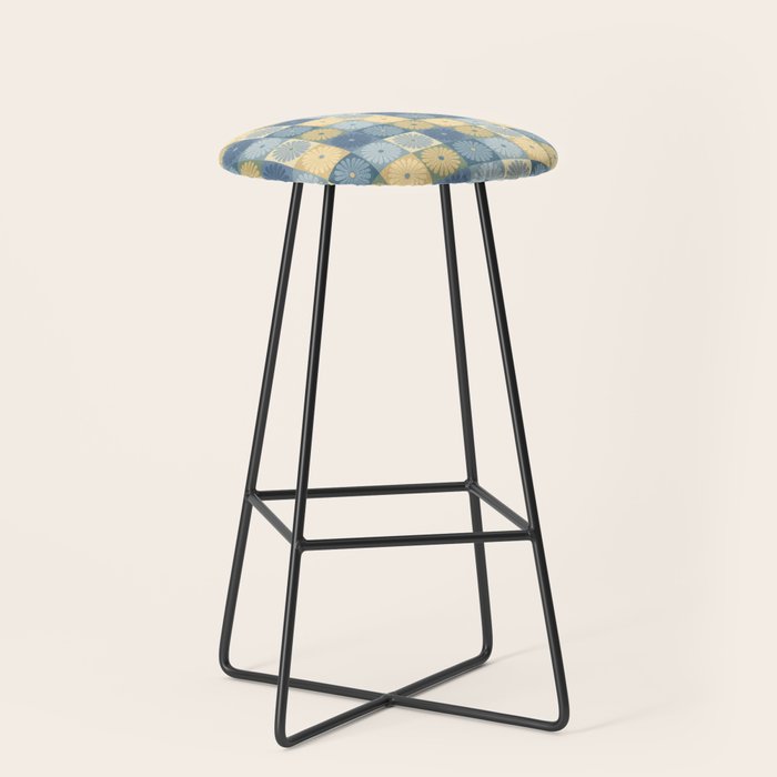 Retro Flowers Check Pattern VII Stool Gallery Image 1