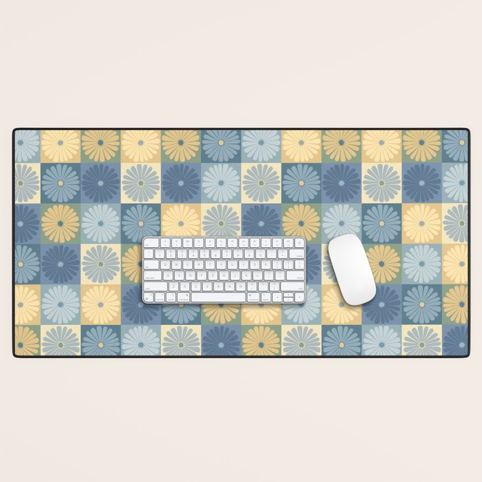 Retro Flowers Check Pattern VII Desk Mat Gallery Image 1
