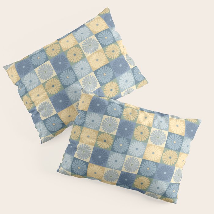 Retro Flowers Check Pattern VII Pillow Sham Gallery Image 1