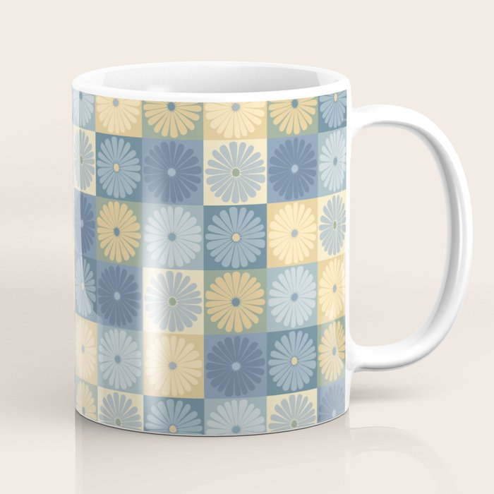 Retro Flowers Check Pattern VII Coffee Mug Gallery Image 1