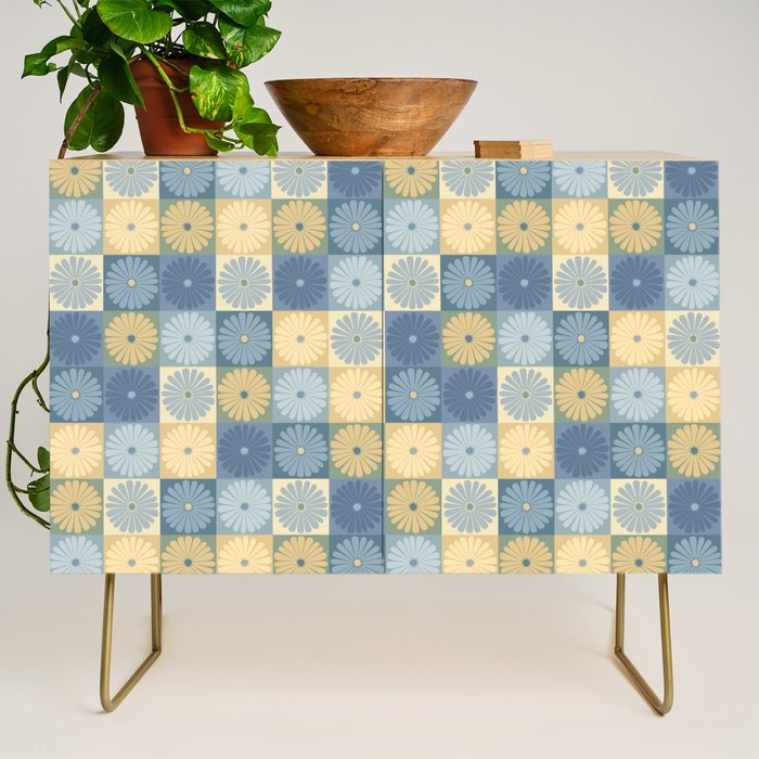Retro Flowers Check Pattern VII Credenza Gallery Image 1