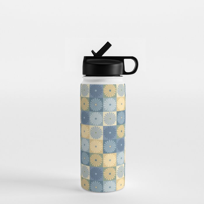 Retro Flowers Check Pattern VII Water Bottle Gallery Image 1