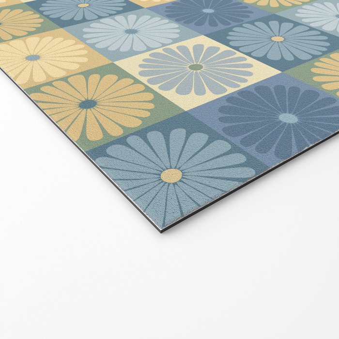 Retro Flowers Check Pattern VII Welcome Mat Gallery Image 2
