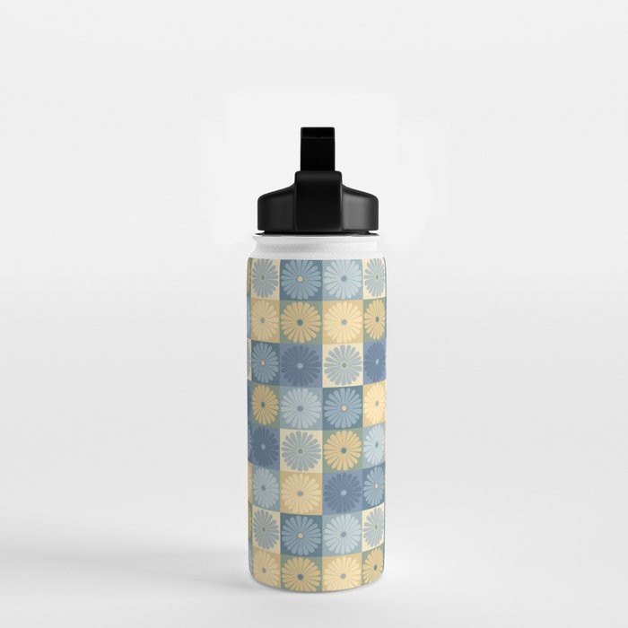 Retro Flowers Check Pattern VII Water Bottle Gallery Image 2