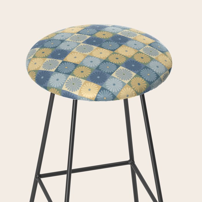Retro Flowers Check Pattern VII Stool Gallery Image 2