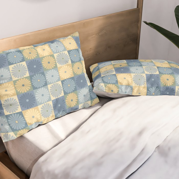 Retro Flowers Check Pattern VII Pillow Sham Gallery Image 2