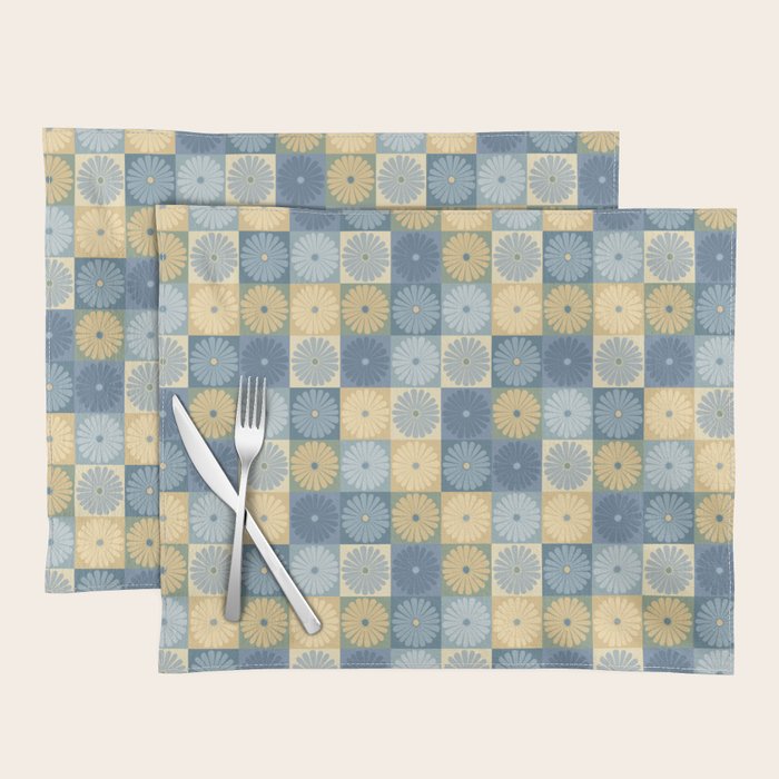 Retro Flowers Check Pattern VII Placemat Gallery Image 1