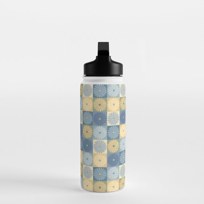 Retro Flowers Check Pattern VII Water Bottle Gallery Image 3