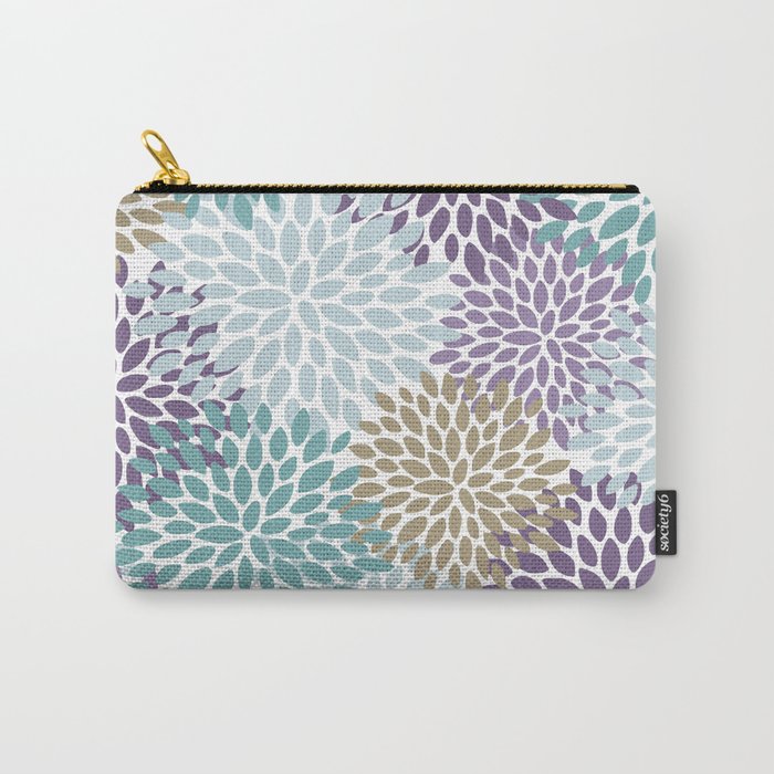 Floral Blooms, Purple, Teal, Gold Carry All Pouch Gallery Image 1