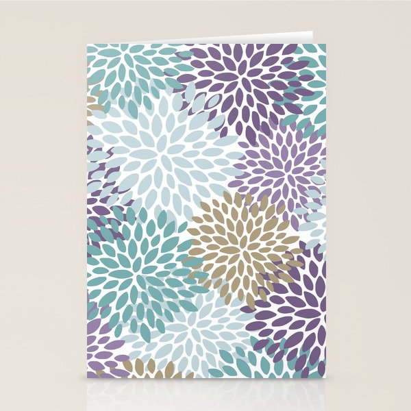 Floral Blooms, Purple, Teal, Gold Stationery Card Gallery Image 2